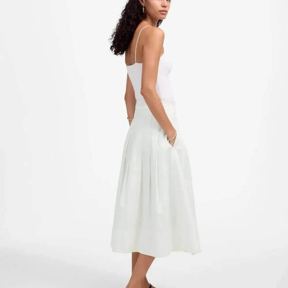 NWT Madewell Gemma Pleated Midi Skirt Cotton Poplin Size 10 - Picture 3 of 5